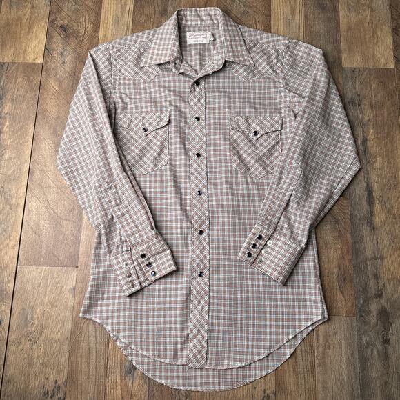 Vintage 70s Wrangler Shirt Men's Medium Plaid Pearl Buttons Western Cowboy 5277 - Picture 1 of 9